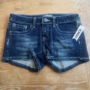 Vintage‎ Y2K Bongo Low Rise Denim Jean Shorts Size 7 Blue Embellished Lace NEW